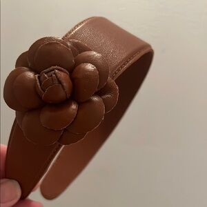 Brown Leather Handmade Hair Accessory with Flower Design